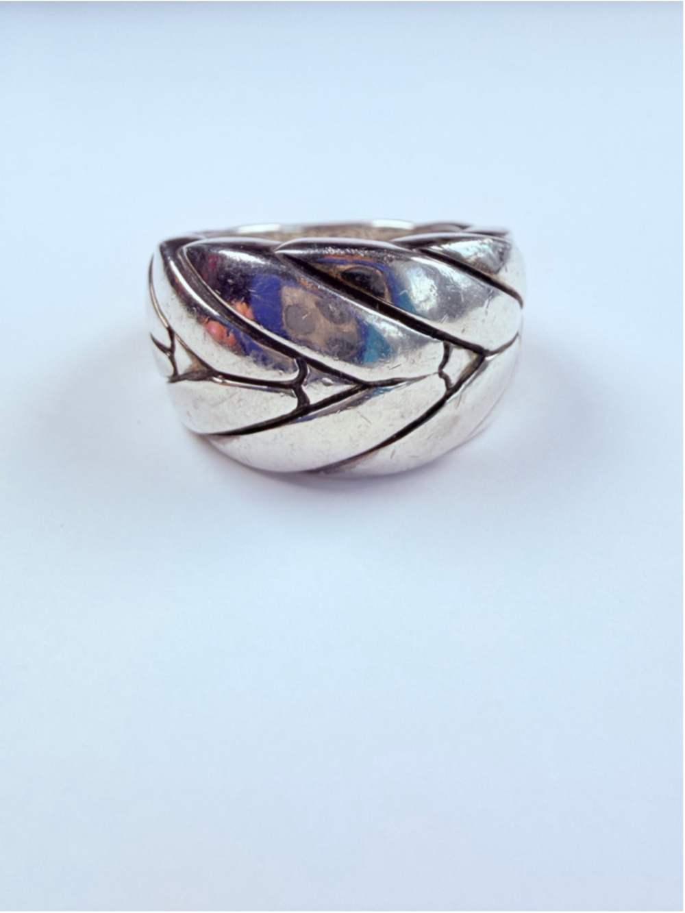 John Hardy Classic Modern "V" Link Asli Chain 925 Sterling Silver Band Ring